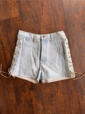 Vintage Light Wash Denim Lace-Up Shorts